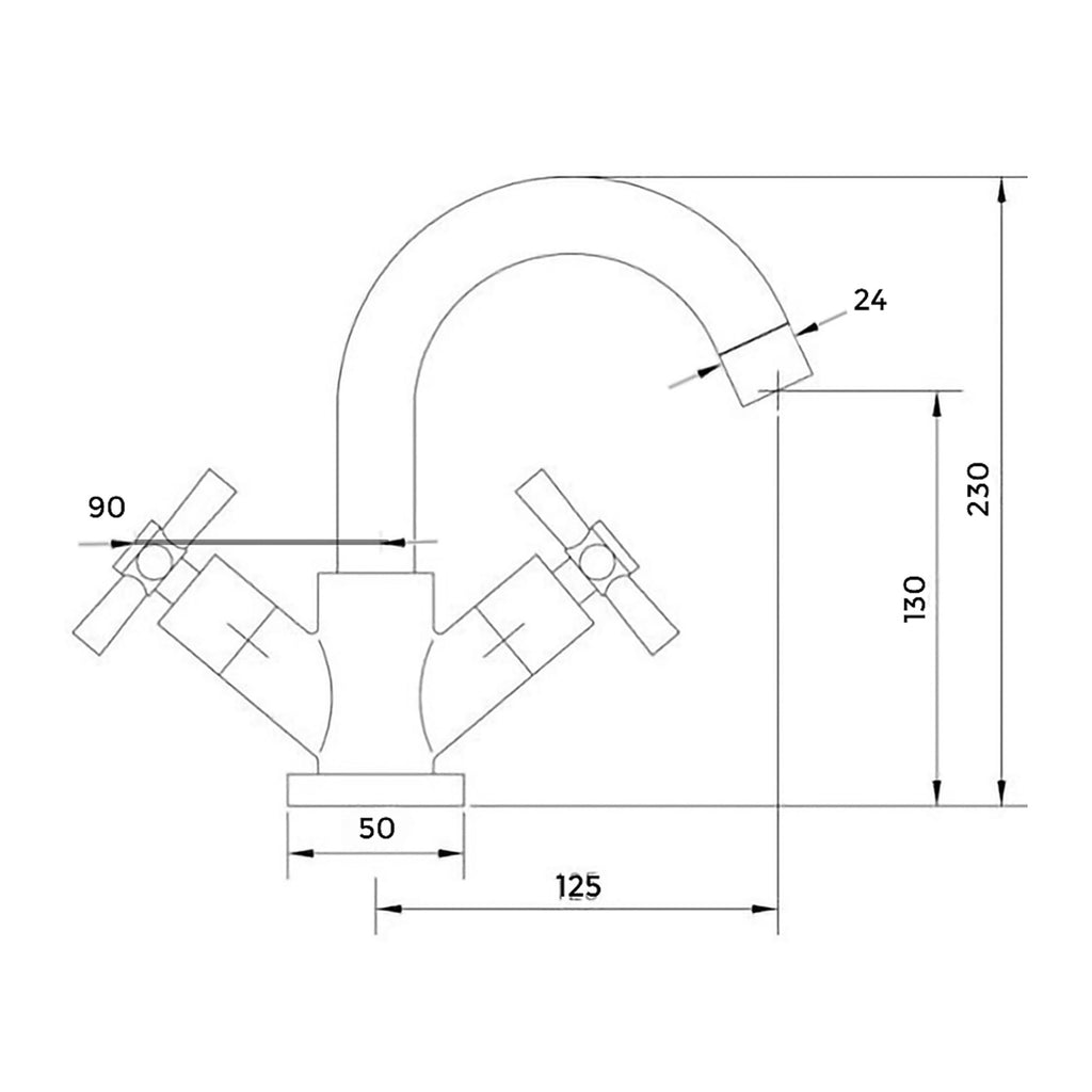Chrome Cross Handle Bathroom Basin Tap - Compact Solid Brass Construction