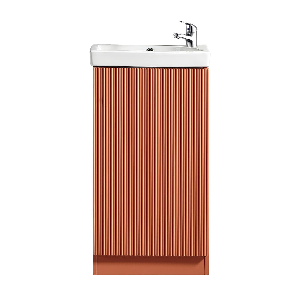 Fluted Mini Cloakroom Vanity Unit Basin Floor Standing with Chrome Tap and Waste - Bruciata Orange