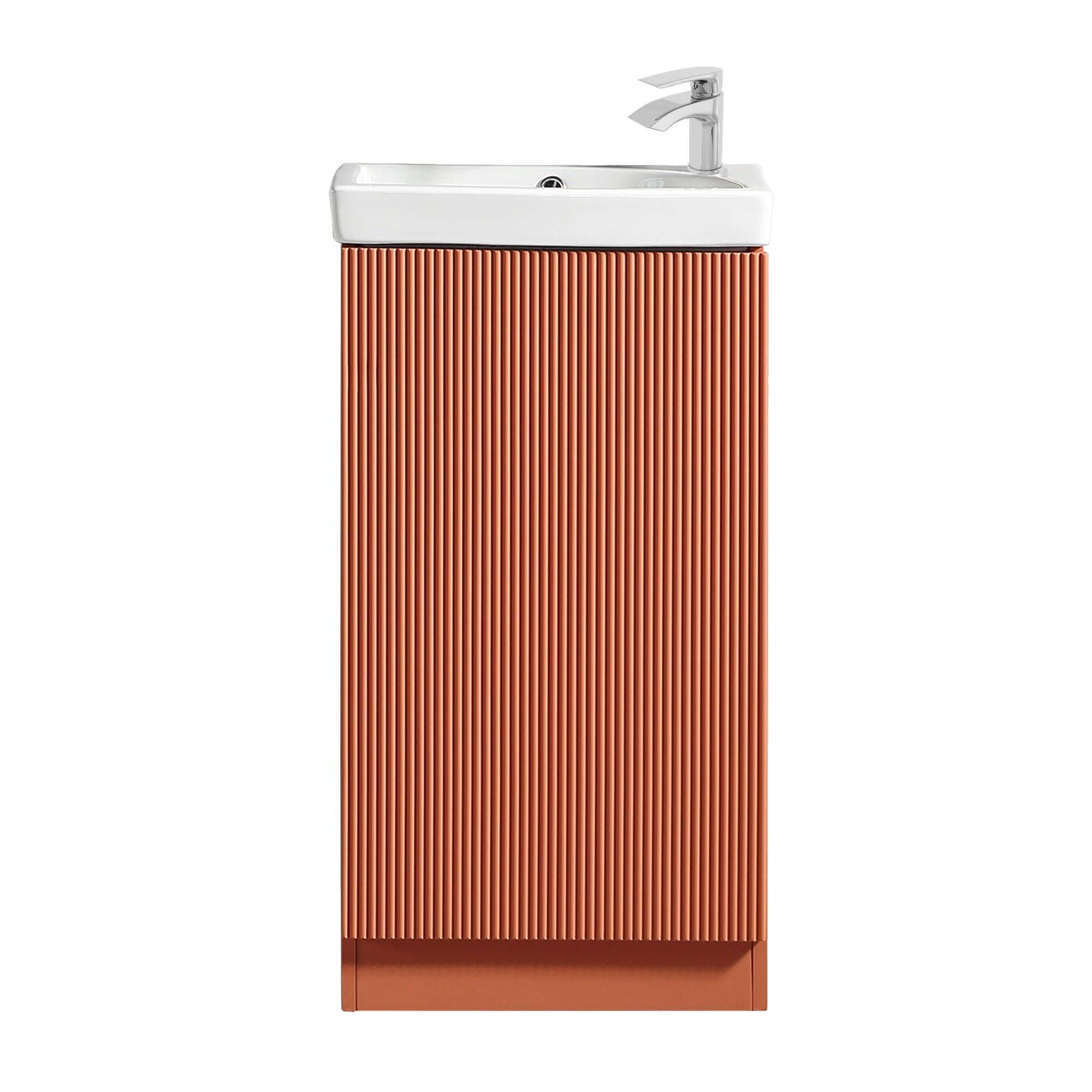 Fluted Mini Cloakroom Vanity Unit Basin Floor Standing with Chrome Tap and Waste - Bruciata Orange