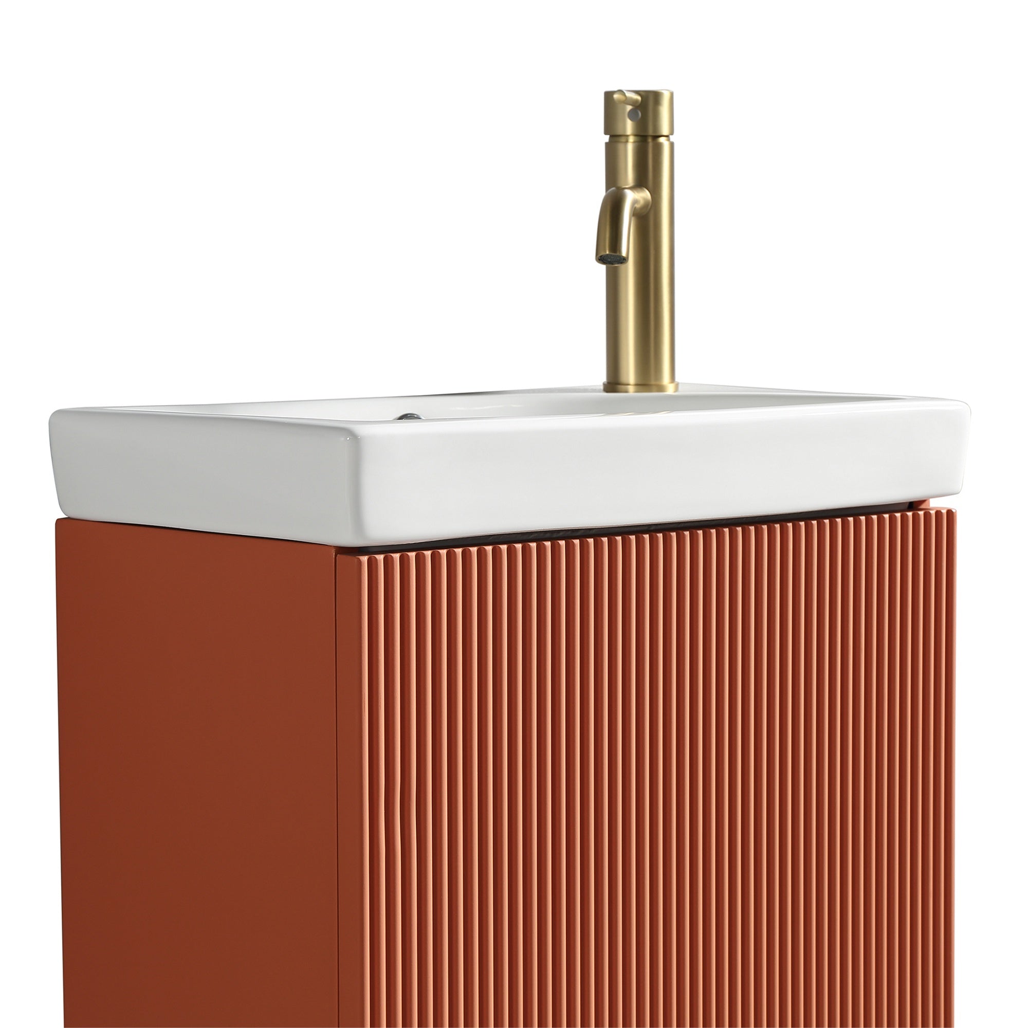 Fluted Mini Cloakroom Vanity Unit Basin Floor Standing with Chrome Tap and Waste - Bruciata Orange