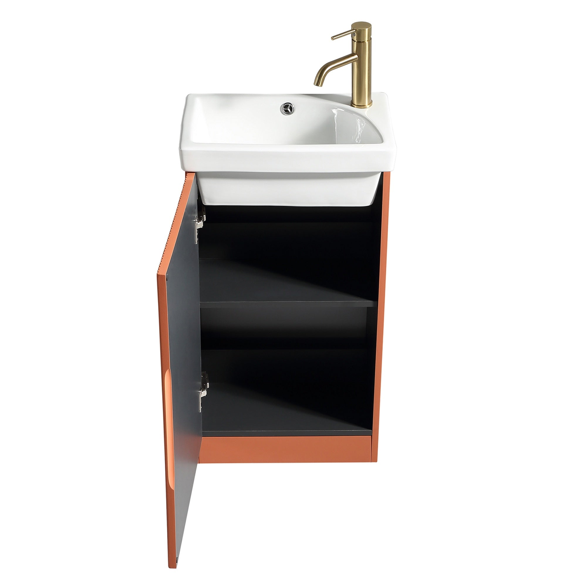 Fluted Mini Cloakroom Vanity Unit Basin Floor Standing with Chrome Tap and Waste - Bruciata Orange