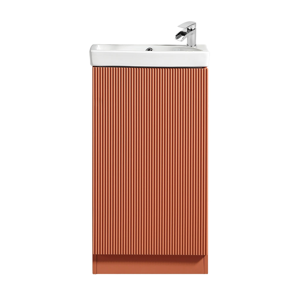 Fluted Mini Cloakroom Vanity Unit Basin Floor Standing with Chrome Tap and Waste - Bruciata Orange