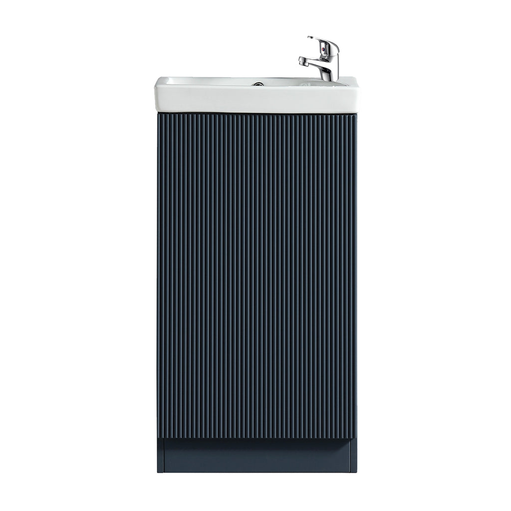 Fluted Mini Cloakroom Vanity Unit Basin Floor Standing with Chrome Tap and Waste - Midnight Shadow