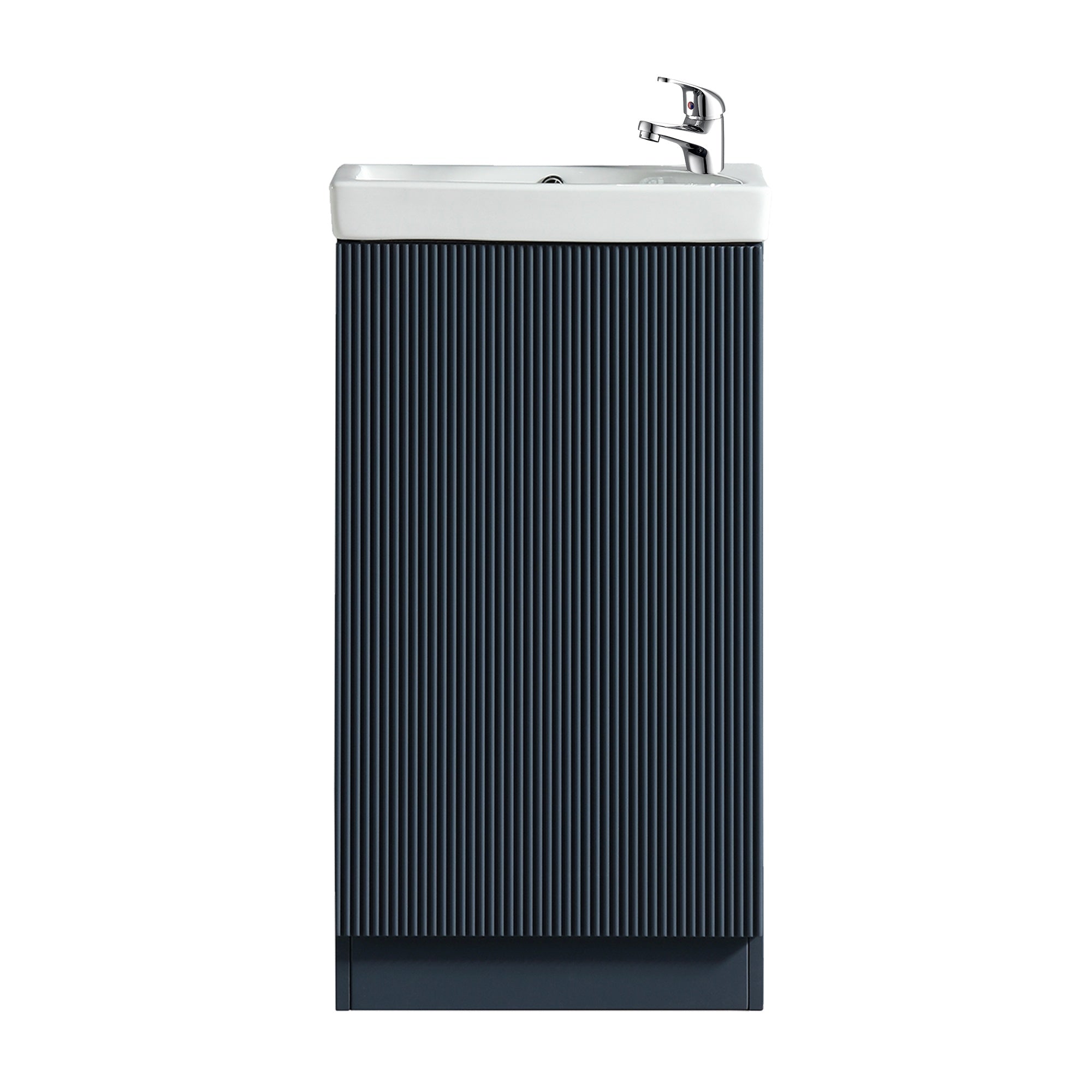 Fluted Mini Cloakroom Vanity Unit Basin Floor Standing with Chrome Tap and Waste - Midnight Shadow