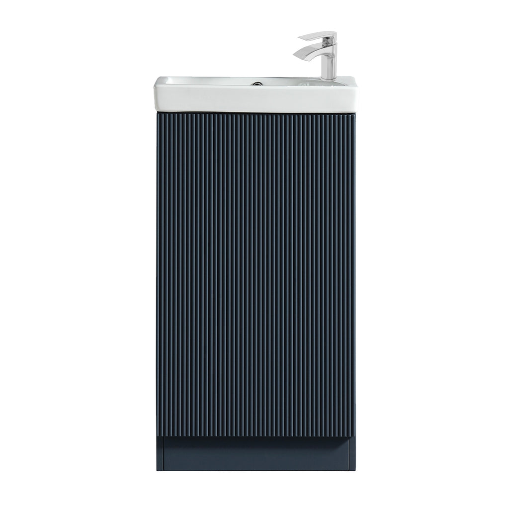 Fluted Mini Cloakroom Vanity Unit Basin Floor Standing with Chrome Tap and Waste - Midnight Shadow