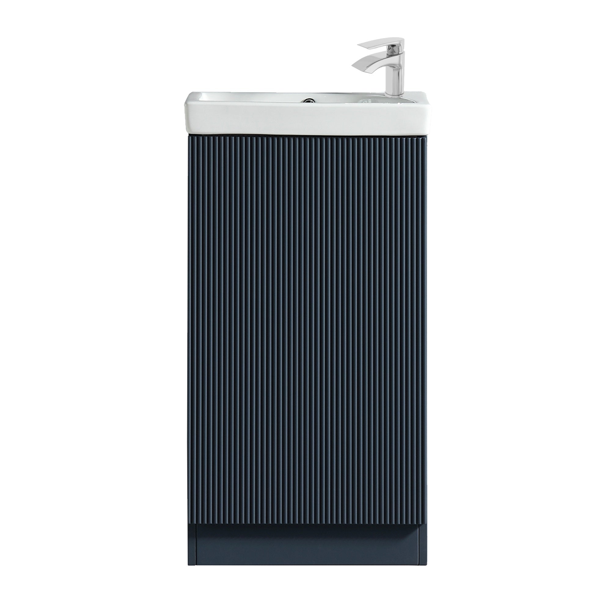Fluted Mini Cloakroom Vanity Unit Basin Floor Standing with Chrome Tap and Waste - Midnight Shadow