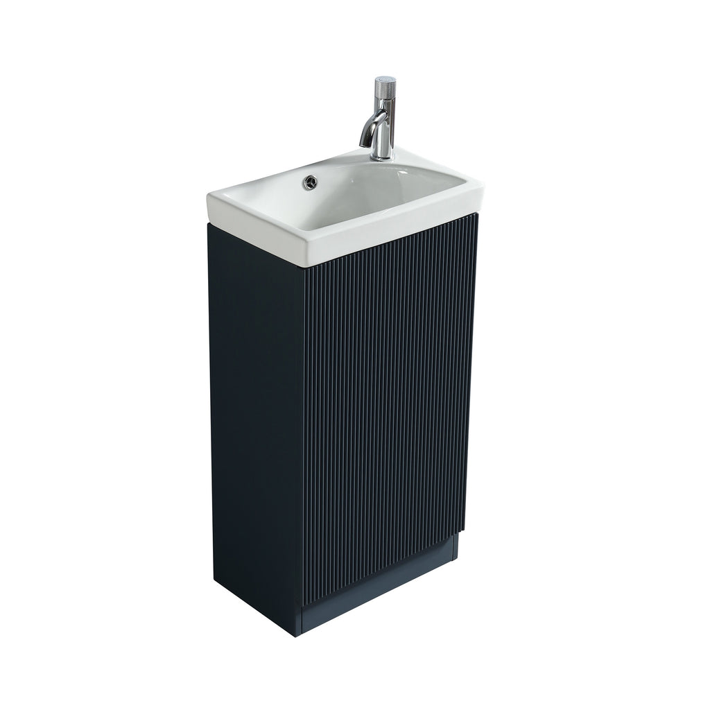 Fluted Mini Cloakroom Vanity Unit Basin Floor Standing with Chrome Tap and Waste - Midnight Shadow