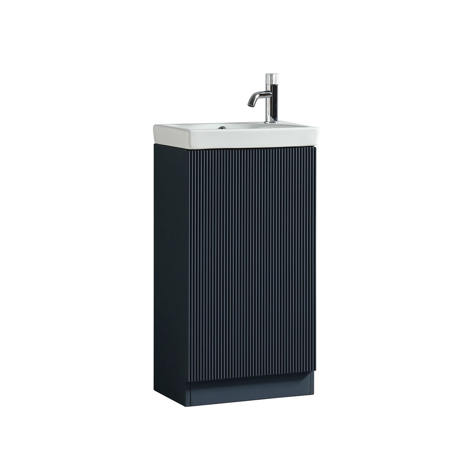 Fluted Mini Cloakroom Vanity Unit Basin Floor Standing with Chrome Tap and Waste - Midnight Shadow