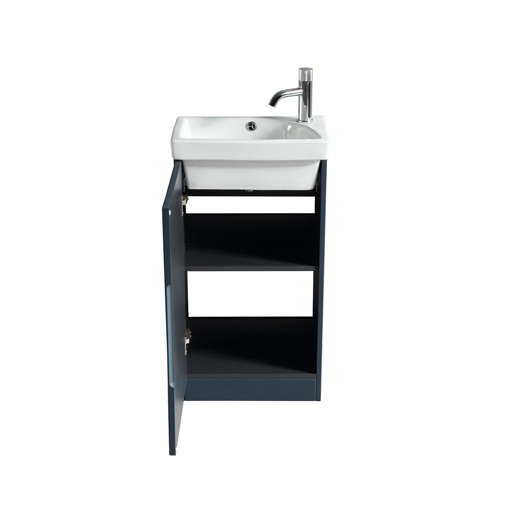 Fluted Mini Cloakroom Vanity Unit Basin Floor Standing with Chrome Tap and Waste - Midnight Shadow