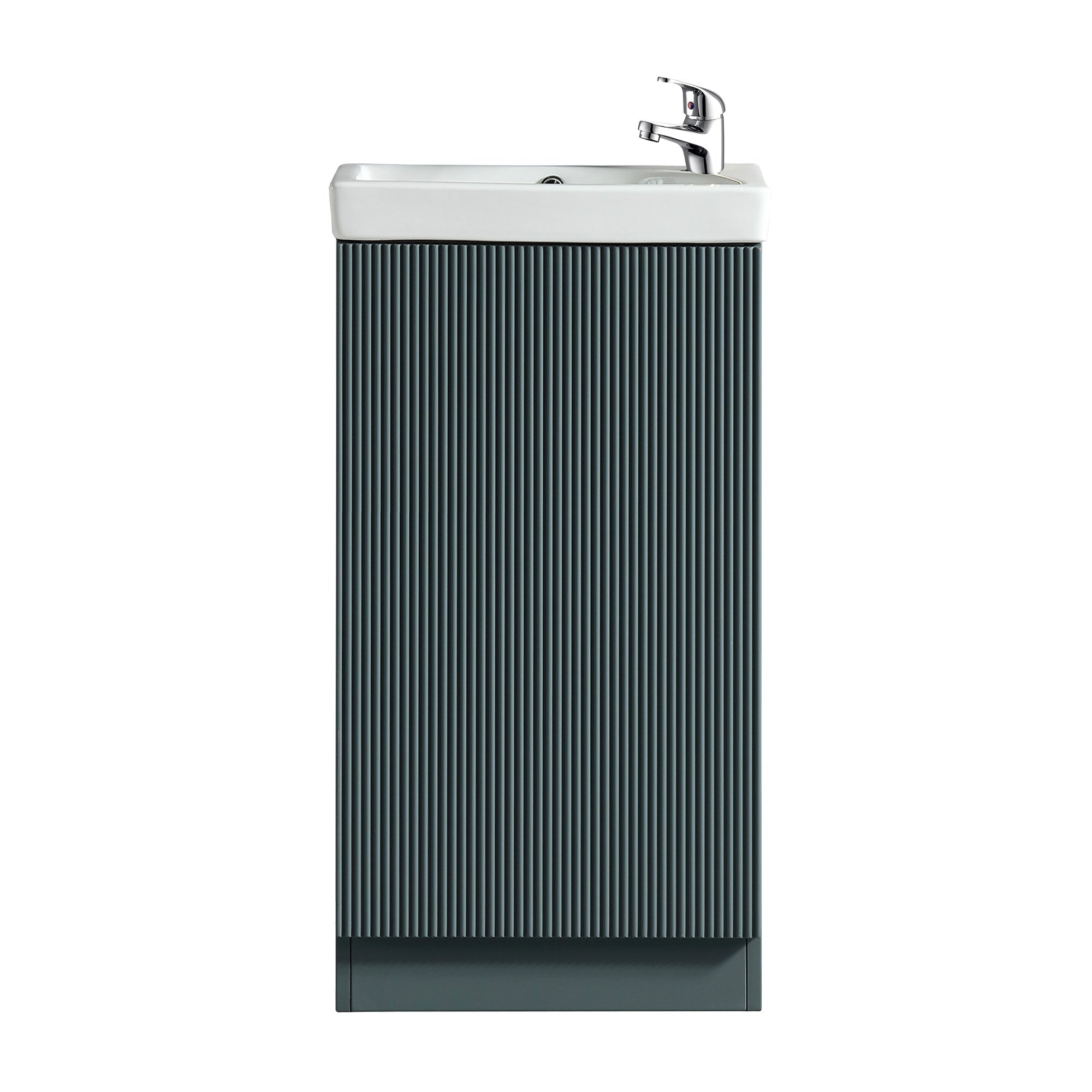 Fluted Mini Cloakroom Vanity Unit Basin Floor Standing with Chrome Tap and Waste - Smoked Sage