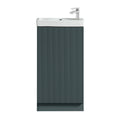 Fluted Mini Cloakroom Vanity Unit Basin Floor Standing with Chrome Tap and Waste - Smoked Sage
