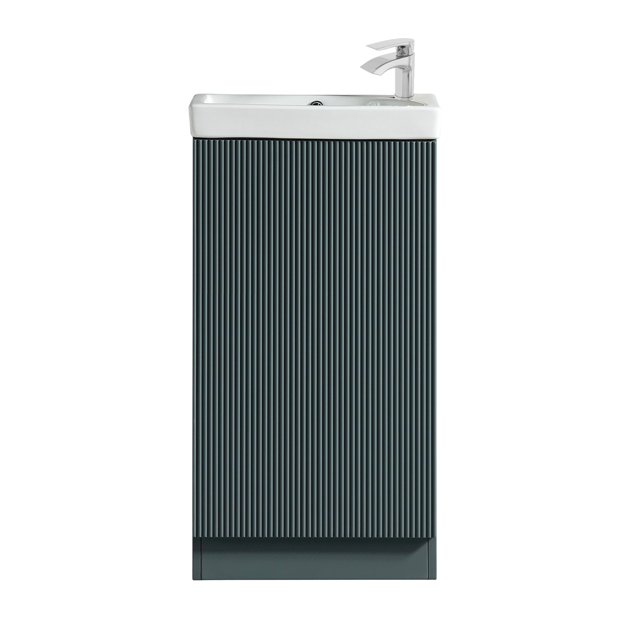 Fluted Mini Cloakroom Vanity Unit Basin Floor Standing with Chrome Tap and Waste - Smoked Sage