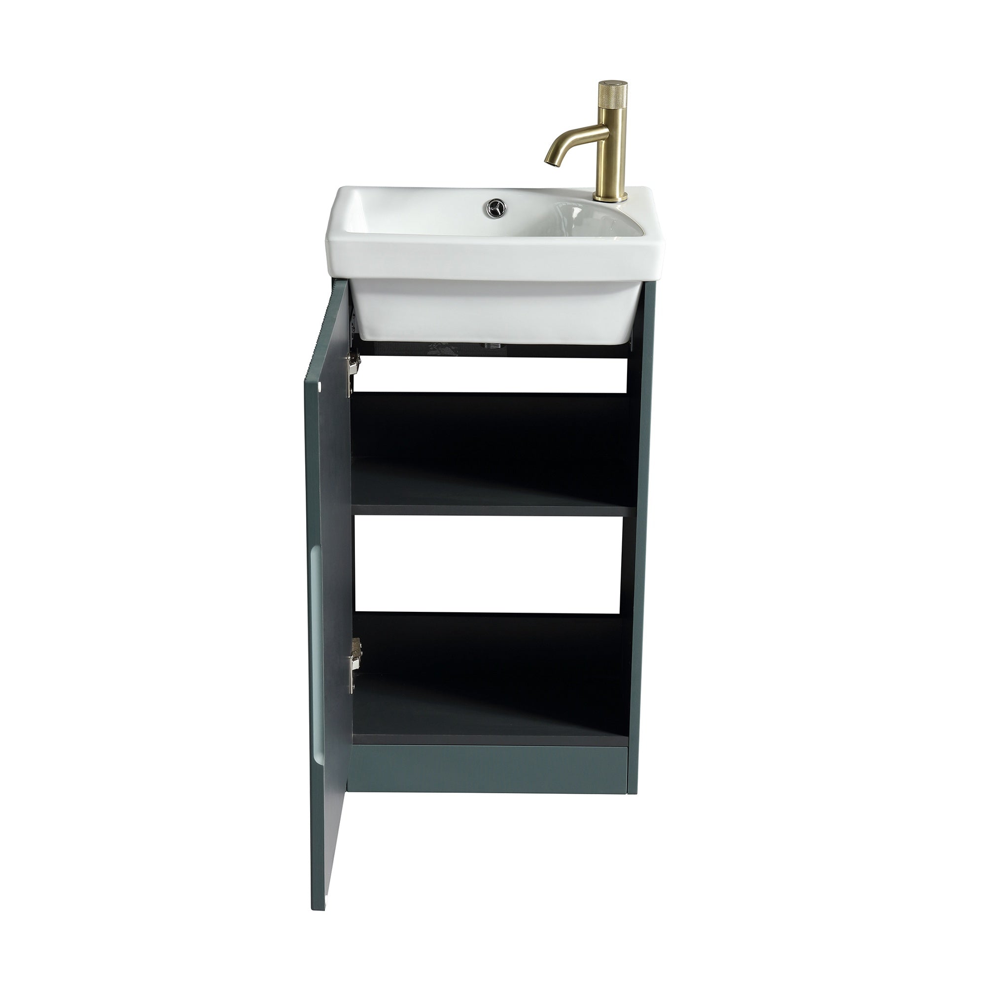 Fluted Mini Cloakroom Vanity Unit Basin Floor Standing with Chrome Tap and Waste - Smoked Sage