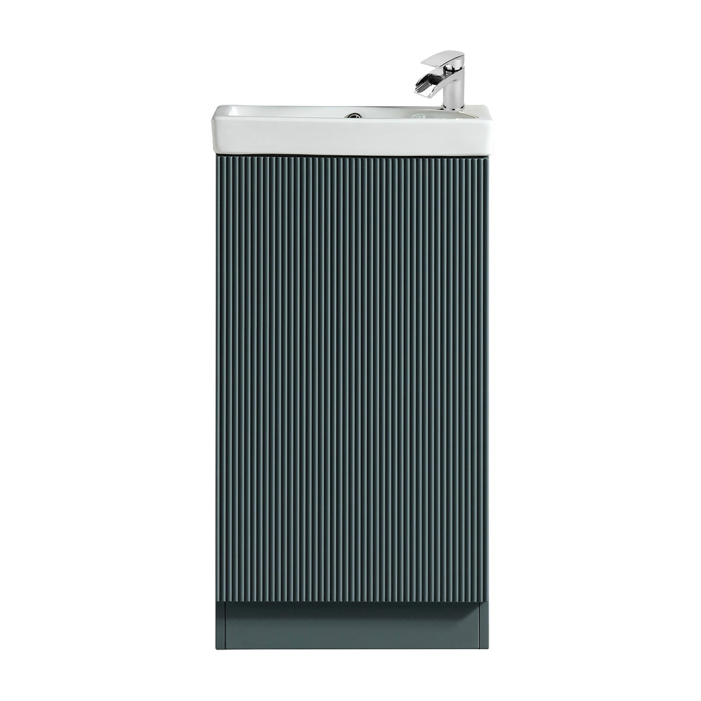 Fluted Mini Cloakroom Vanity Unit Basin Floor Standing with Chrome Tap and Waste - Smoked Sage