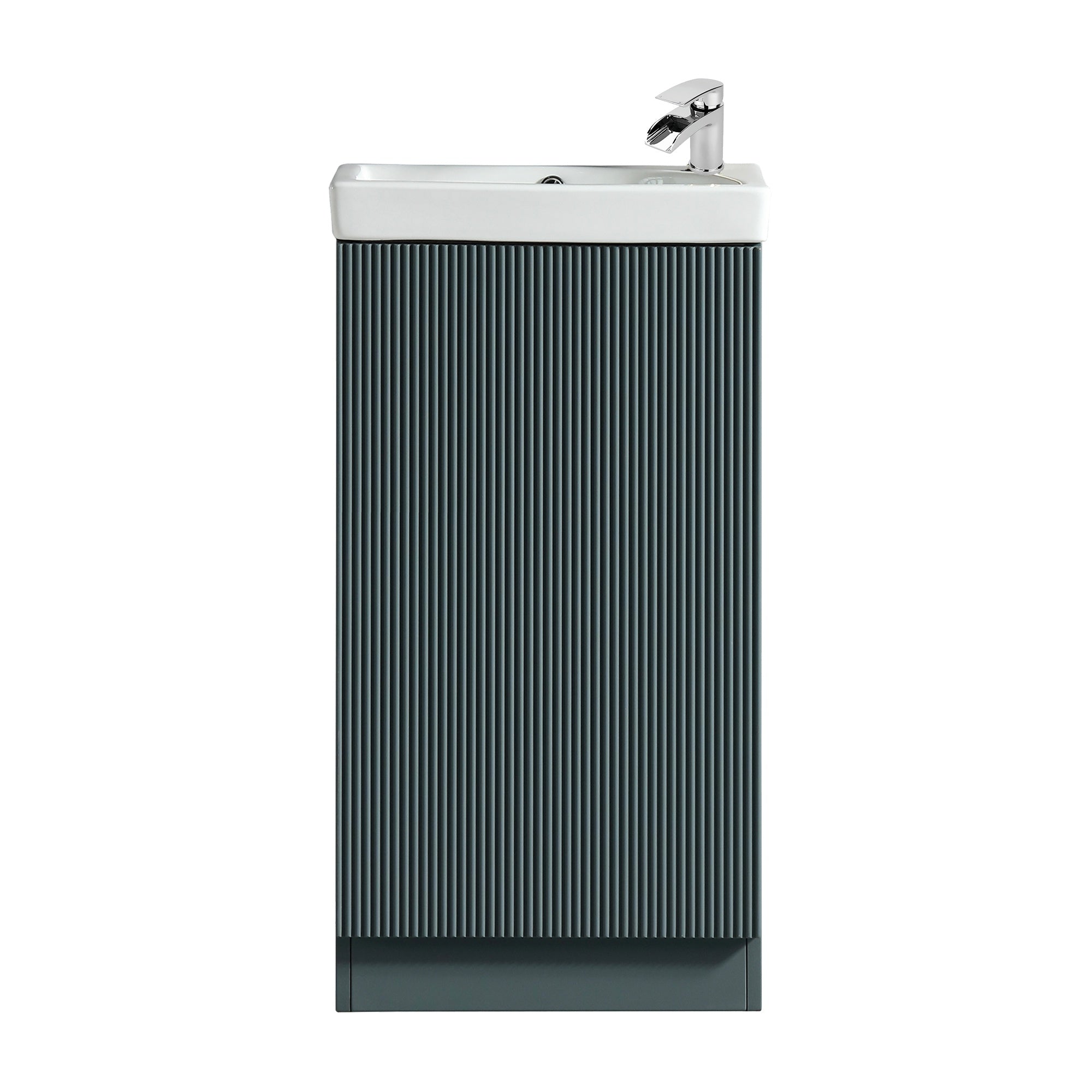 Fluted Mini Cloakroom Vanity Unit Basin Floor Standing with Chrome Tap and Waste - Smoked Sage