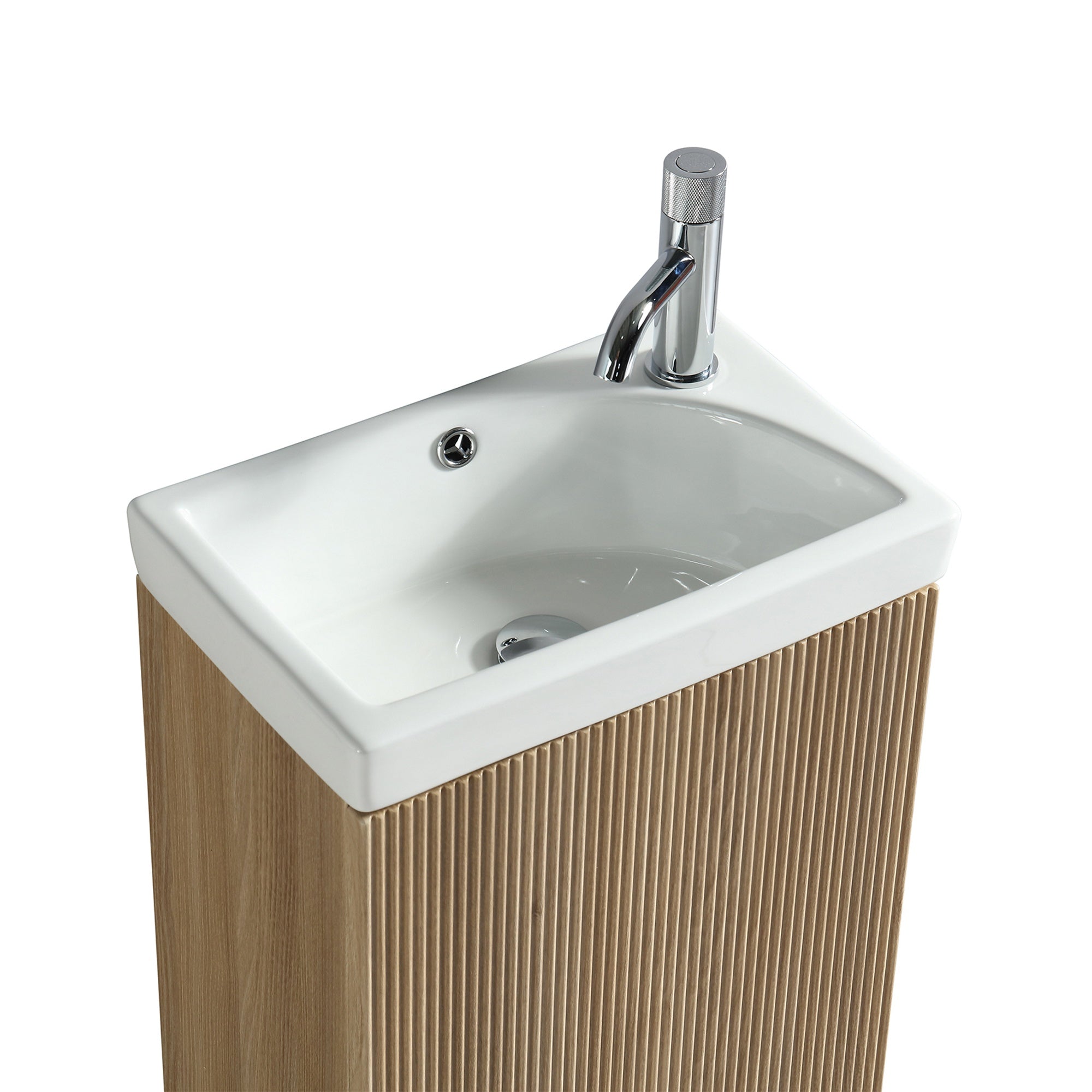 Fluted Mini Cloakroom Vanity Unit Basin Floor Standing with Chrome Tap and Waste - Country Oak