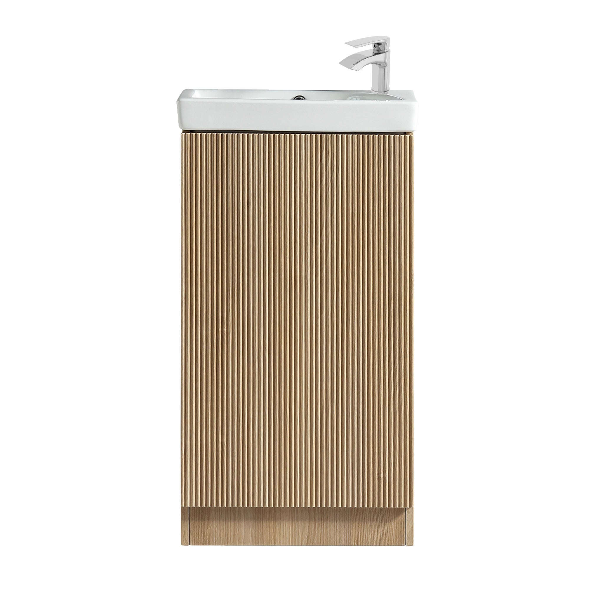 Fluted Mini Cloakroom Vanity Unit Basin Floor Standing with Chrome Tap and Waste - Country Oak