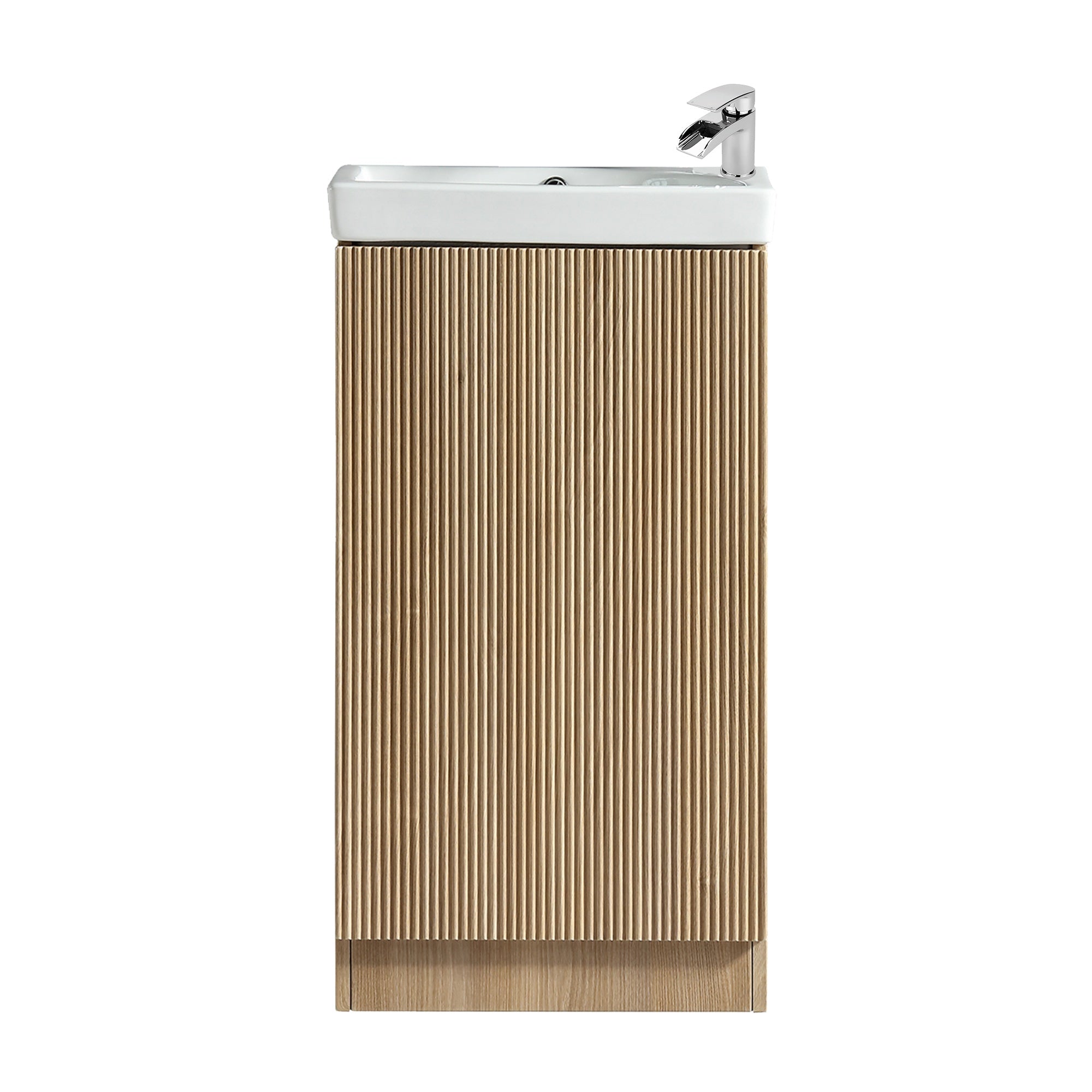 Fluted Mini Cloakroom Vanity Unit Basin Floor Standing with Chrome Tap and Waste - Country Oak