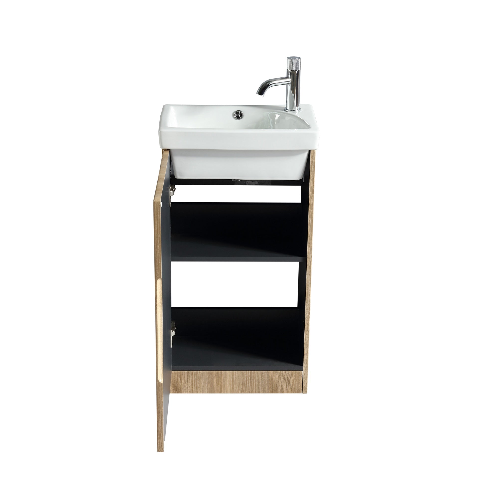 Fluted Mini Cloakroom Vanity Unit Basin Floor Standing with Chrome Tap and Waste - Country Oak