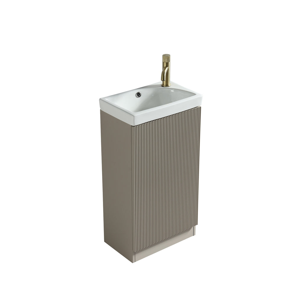 Fluted Mini Cloakroom Vanity Unit Basin Floor Standing with Chrome Tap and Waste - Soft Coffee