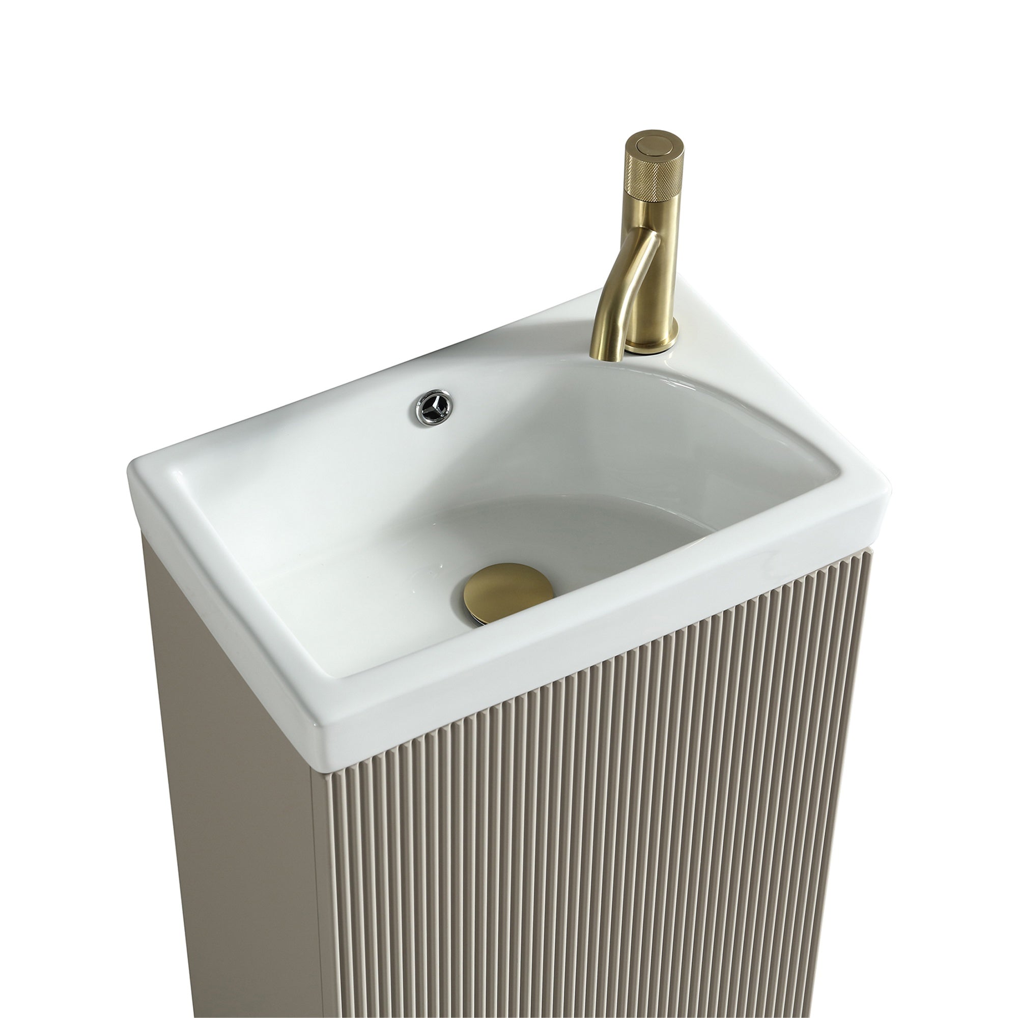 Fluted Mini Cloakroom Vanity Unit Basin Floor Standing with Chrome Tap and Waste - Soft Coffee