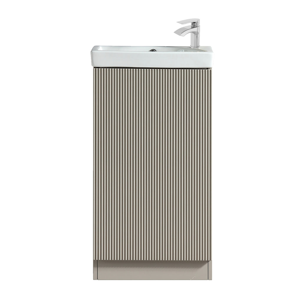Fluted Mini Cloakroom Vanity Unit Basin Floor Standing with Chrome Tap and Waste - Soft Coffee