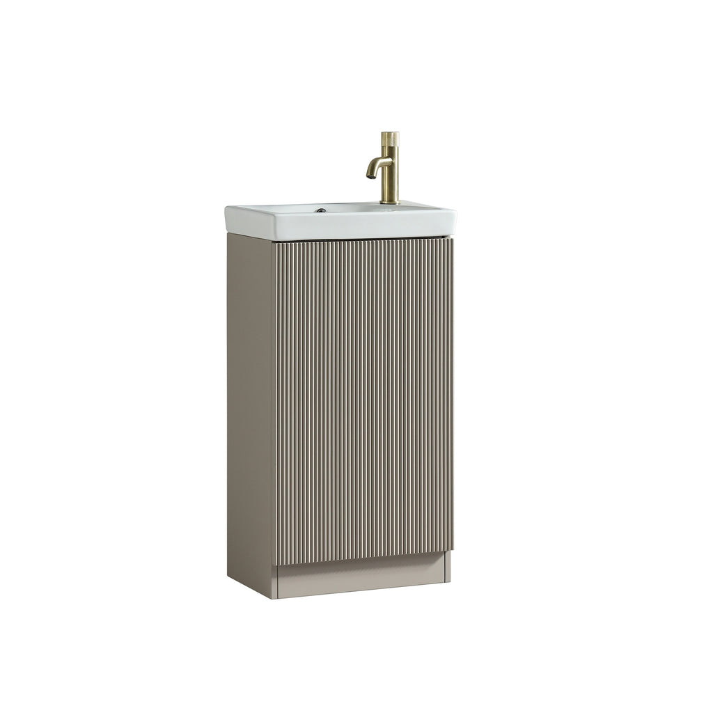 Fluted Mini Cloakroom Vanity Unit Basin Floor Standing with Chrome Tap and Waste - Soft Coffee