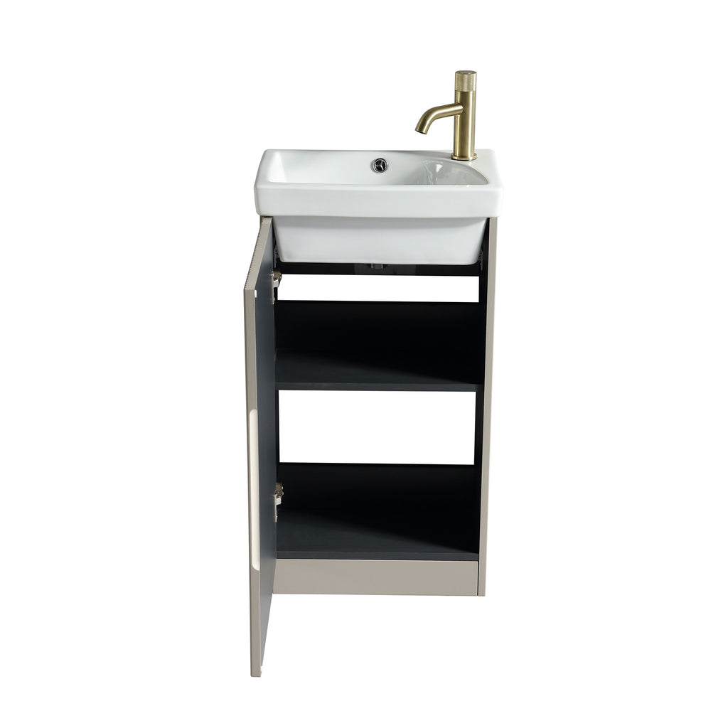 Fluted Mini Cloakroom Vanity Unit Basin Floor Standing with Chrome Tap and Waste - Soft Coffee