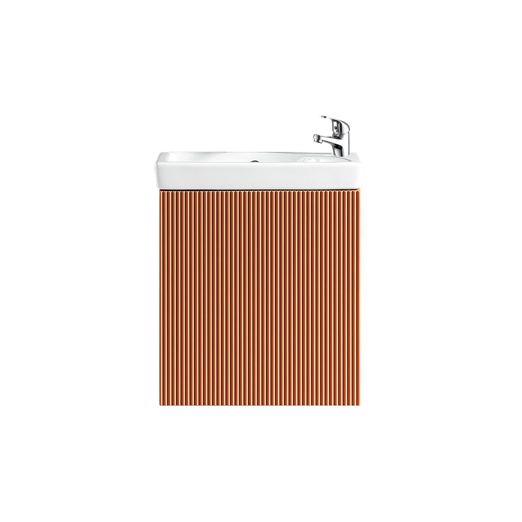 Fluted Mini Cloakroom Vanity Unit Basin Wall Mounted with Chrome Tap and Waste - Bruciata Orange