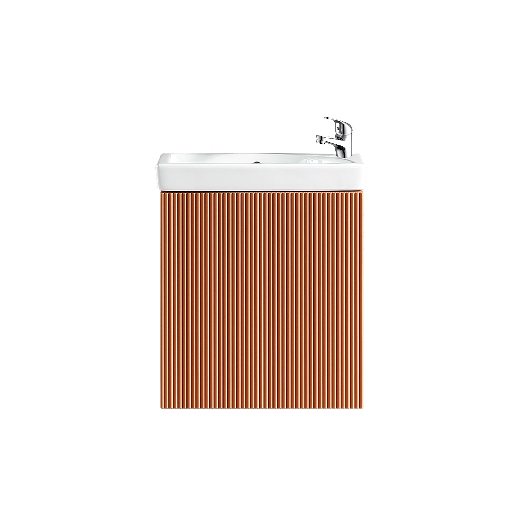 Fluted Mini Cloakroom Vanity Unit Basin Wall Mounted with Chrome Tap and Waste - Bruciata Orange