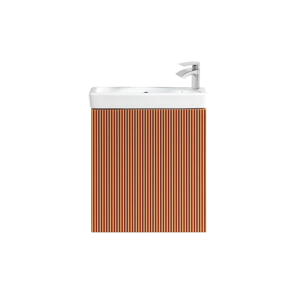 Fluted Mini Cloakroom Vanity Unit Basin Wall Mounted with Chrome Tap and Waste - Bruciata Orange
