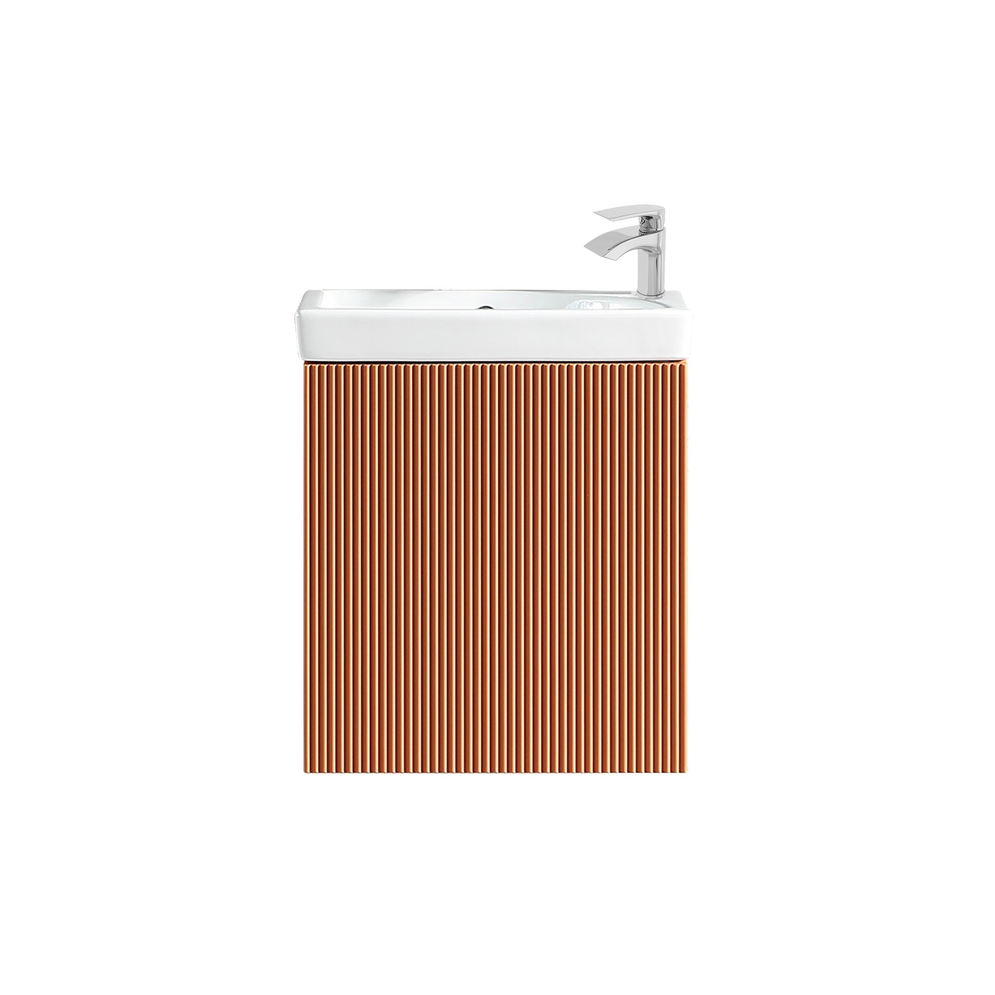 Fluted Mini Cloakroom Vanity Unit Basin Wall Mounted with Chrome Tap and Waste - Bruciata Orange