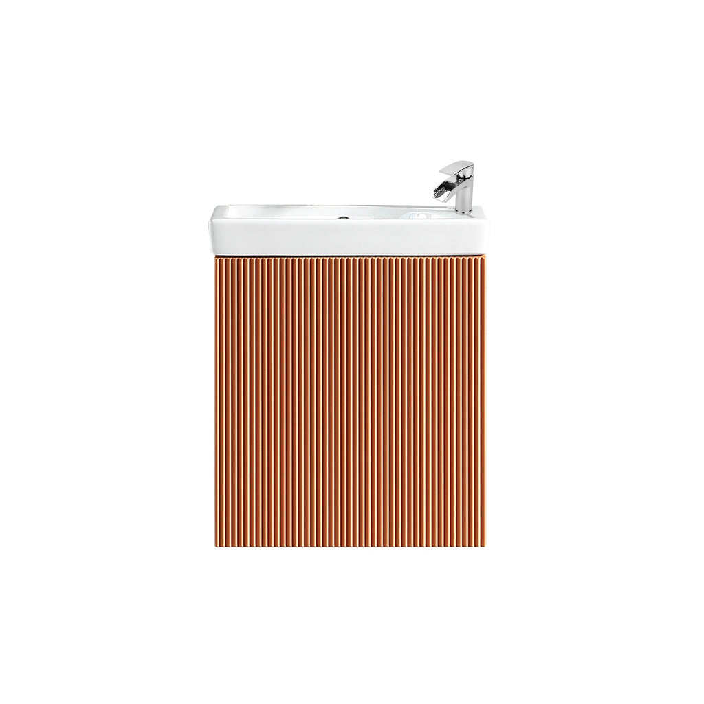 Fluted Mini Cloakroom Vanity Unit Basin Wall Mounted with Chrome Tap and Waste - Bruciata Orange