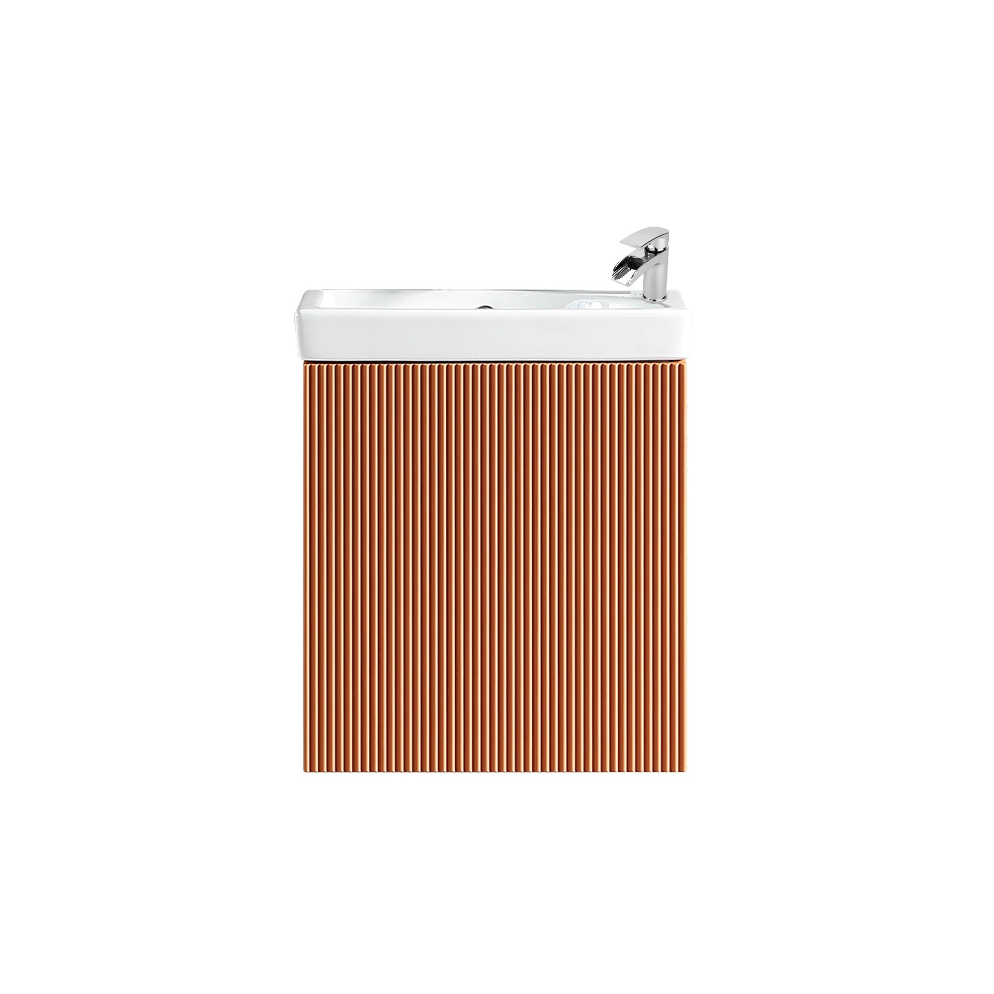 Fluted Mini Cloakroom Vanity Unit Basin Wall Mounted with Chrome Tap and Waste - Bruciata Orange