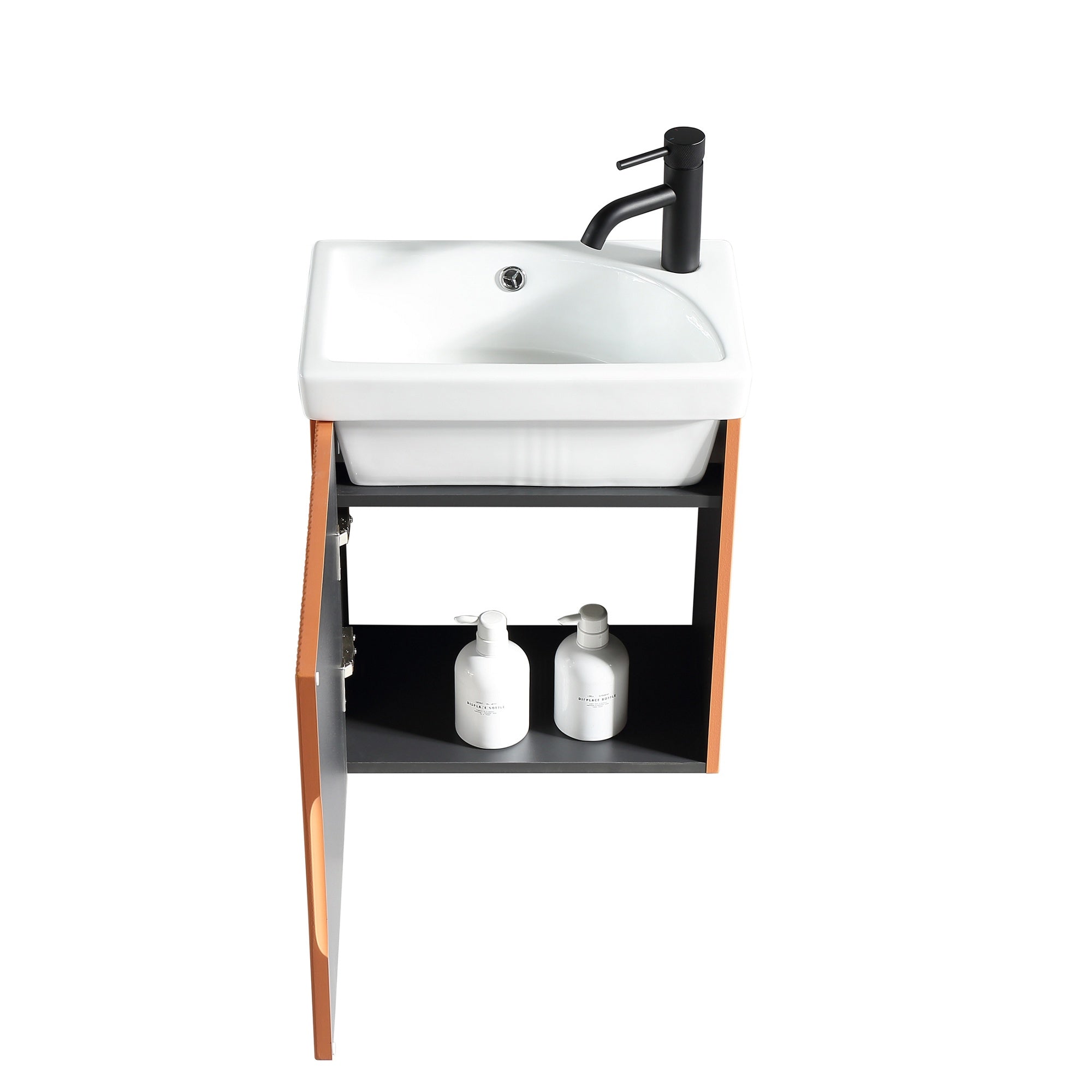 Fluted Mini Cloakroom Vanity Unit Basin Wall Mounted with Chrome Tap and Waste - Bruciata Orange