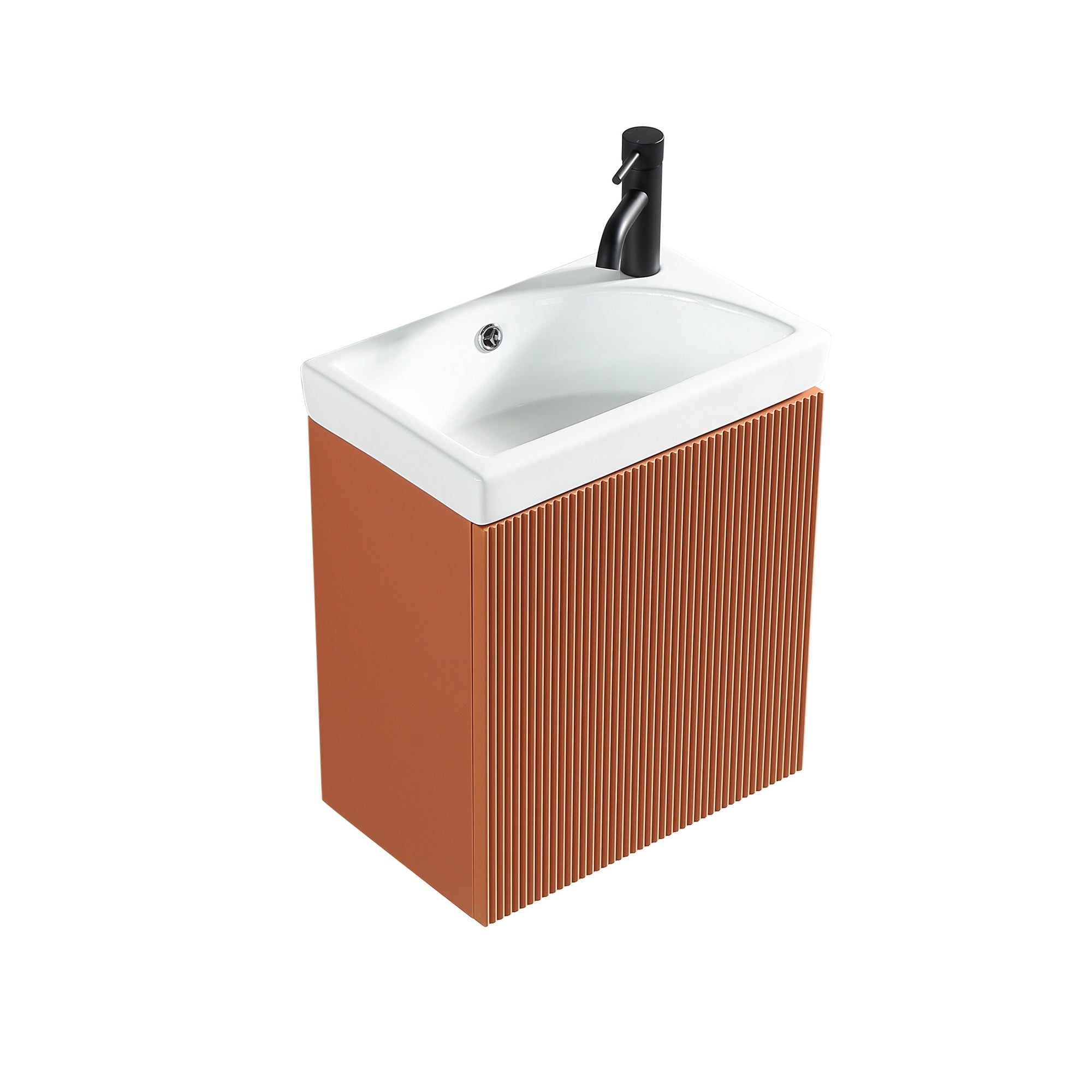 Fluted Mini Cloakroom Vanity Unit Basin Wall Mounted with Chrome Tap and Waste - Bruciata Orange