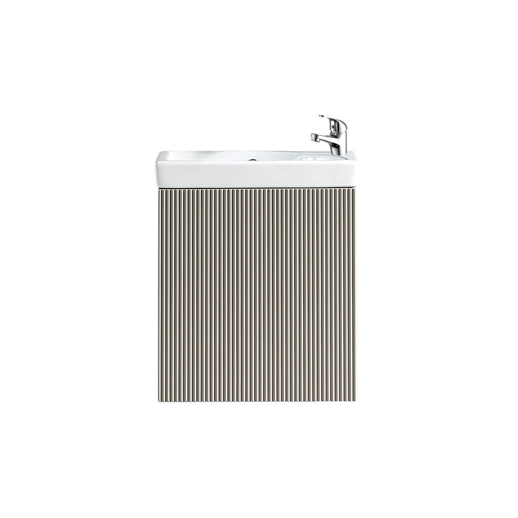Fluted Mini Cloakroom Vanity Unit Basin Wall Mounted with Chrome Tap and Waste - Soft Coffee
