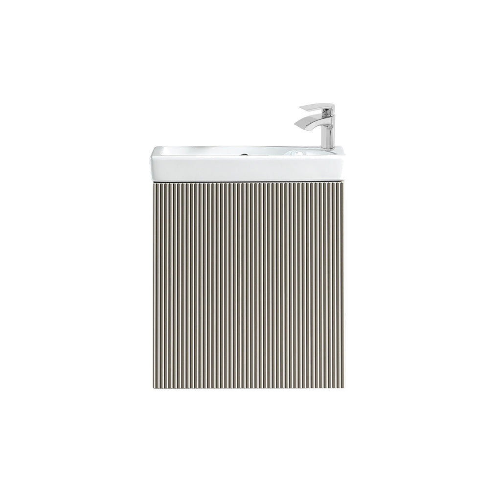 Fluted Mini Cloakroom Vanity Unit Basin Wall Mounted with Chrome Tap and Waste - Soft Coffee