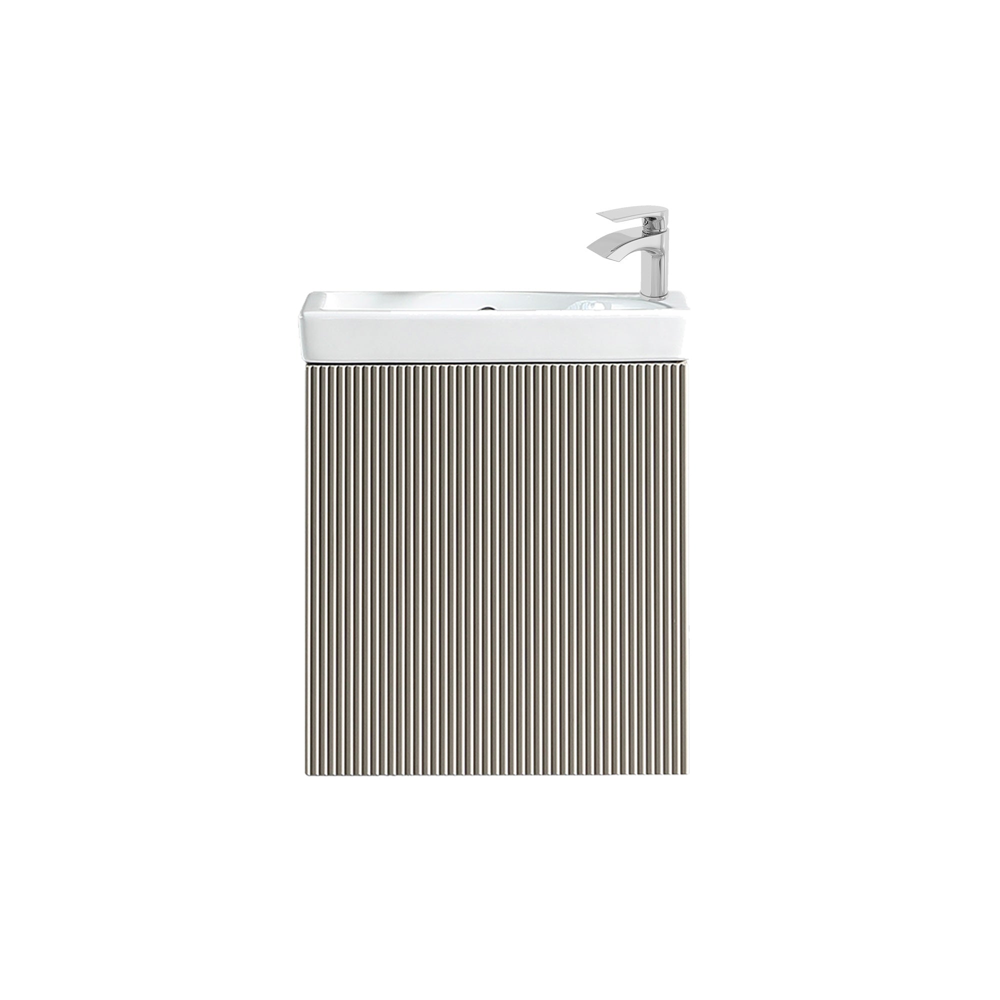 Fluted Mini Cloakroom Vanity Unit Basin Wall Mounted with Chrome Tap and Waste - Soft Coffee