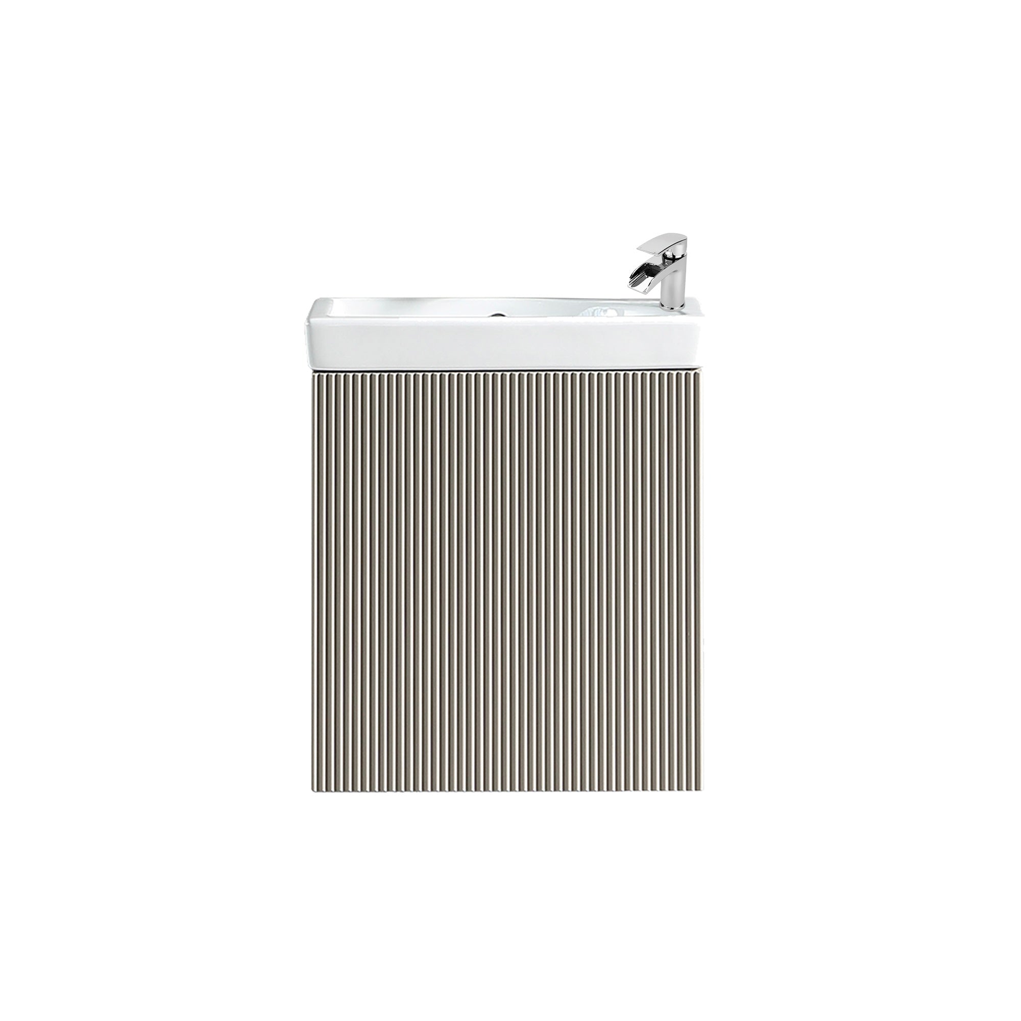 Fluted Mini Cloakroom Vanity Unit Basin Wall Mounted with Chrome Tap and Waste - Soft Coffee