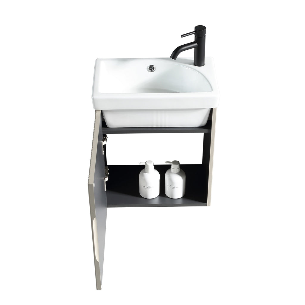 Fluted Mini Cloakroom Vanity Unit Basin Wall Mounted with Chrome Tap and Waste - Soft Coffee
