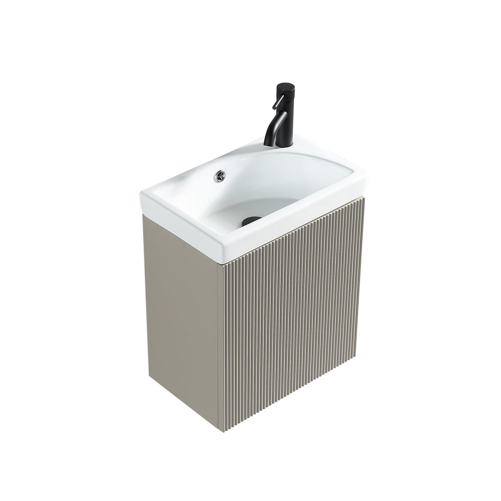 Fluted Mini Cloakroom Vanity Unit Basin Wall Mounted with Chrome Tap and Waste - Soft Coffee