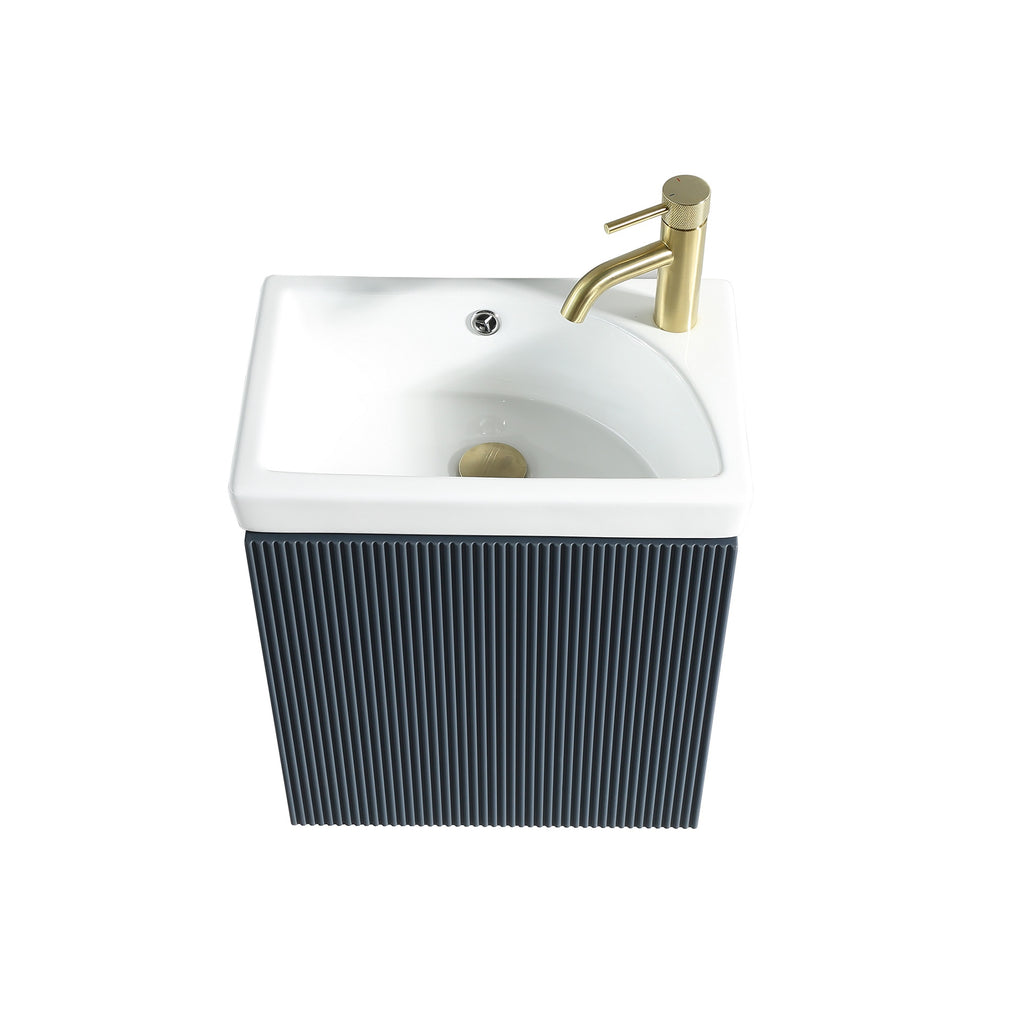 Fluted Mini Cloakroom Vanity Unit Basin Wall Mounted with Chrome Tap and Waste - Midnight Shadow