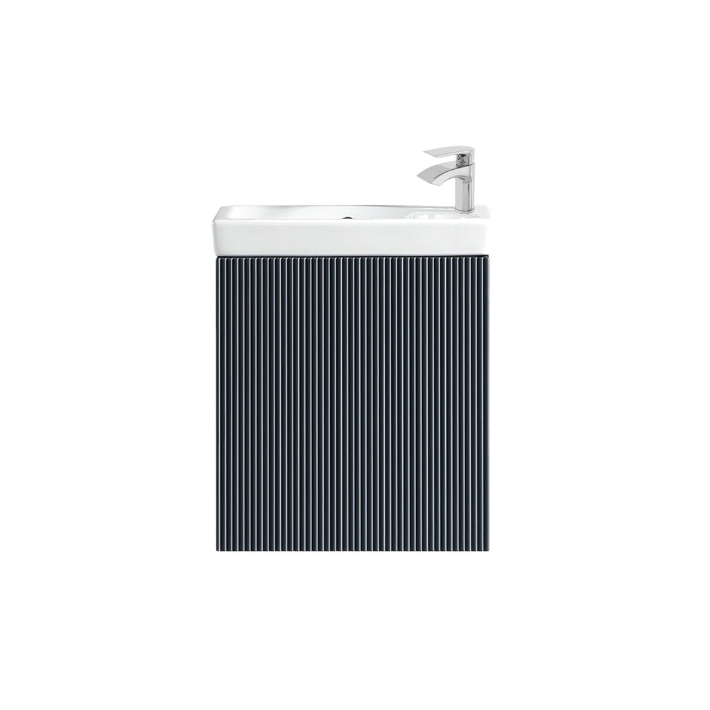 Fluted Mini Cloakroom Vanity Unit Basin Wall Mounted with Chrome Tap and Waste - Midnight Shadow