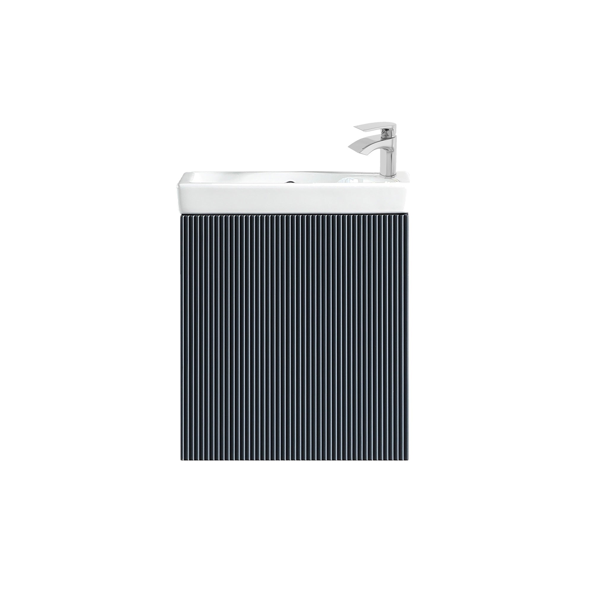 Fluted Mini Cloakroom Vanity Unit Basin Wall Mounted with Chrome Tap and Waste - Midnight Shadow