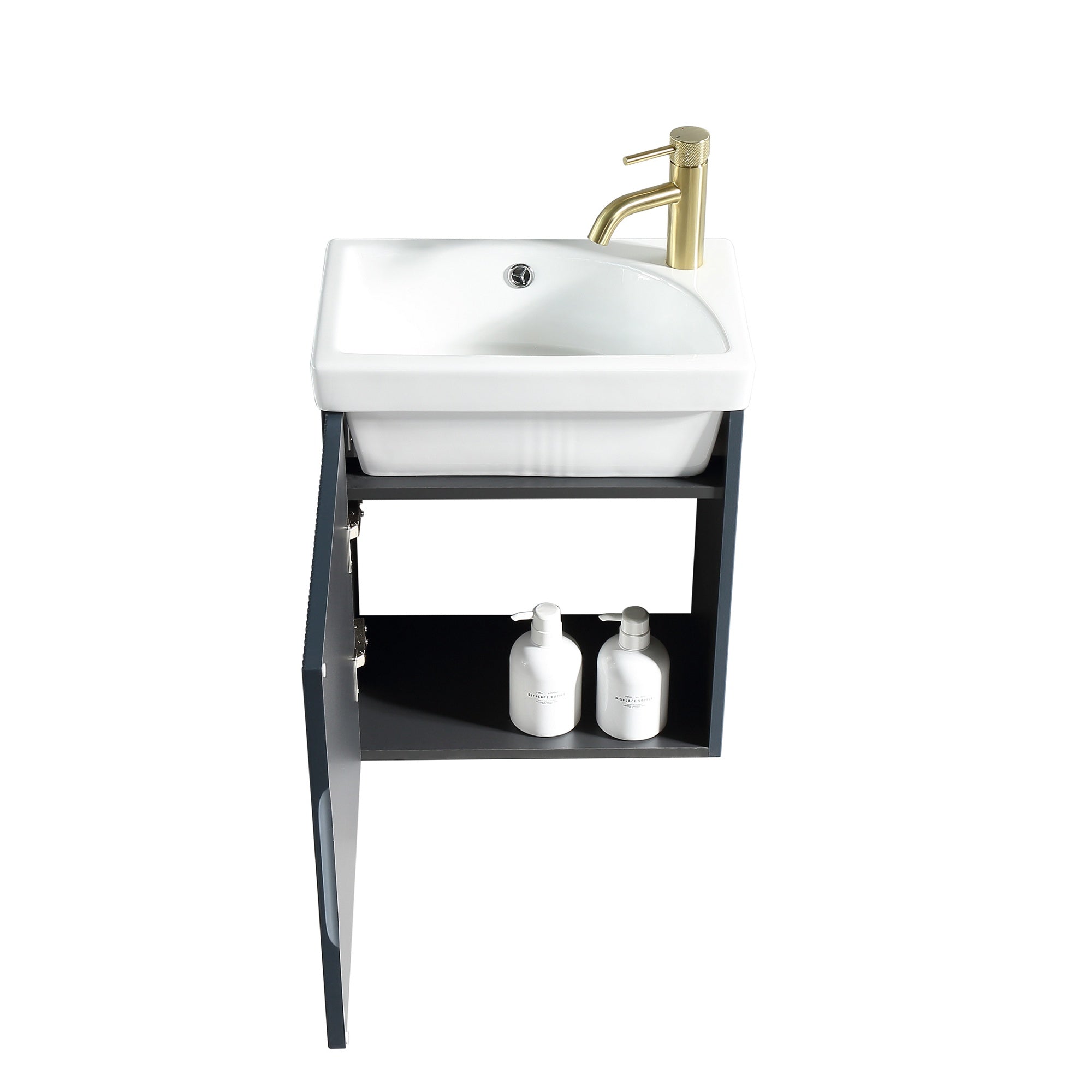 Fluted Mini Cloakroom Vanity Unit Basin Wall Mounted with Chrome Tap and Waste - Midnight Shadow