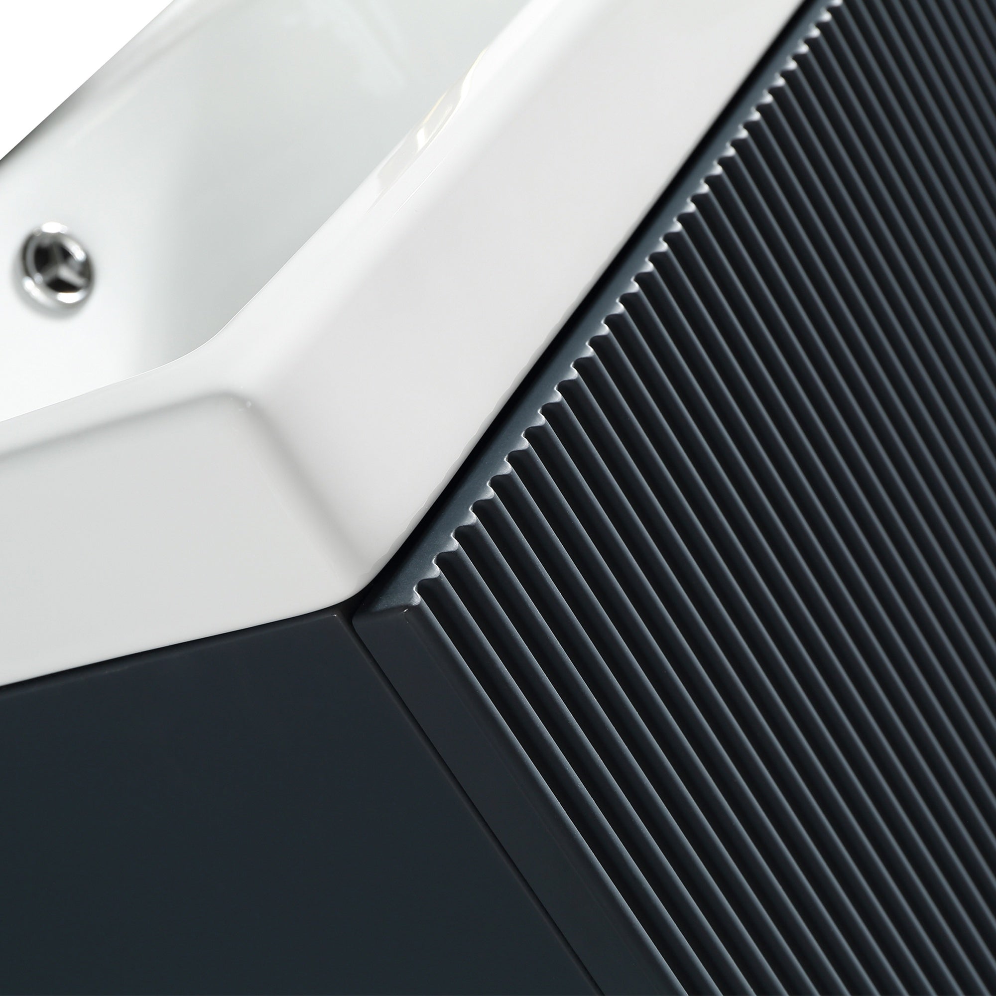 Fluted Mini Cloakroom Vanity Unit Basin Wall Mounted with Chrome Tap and Waste - Midnight Shadow