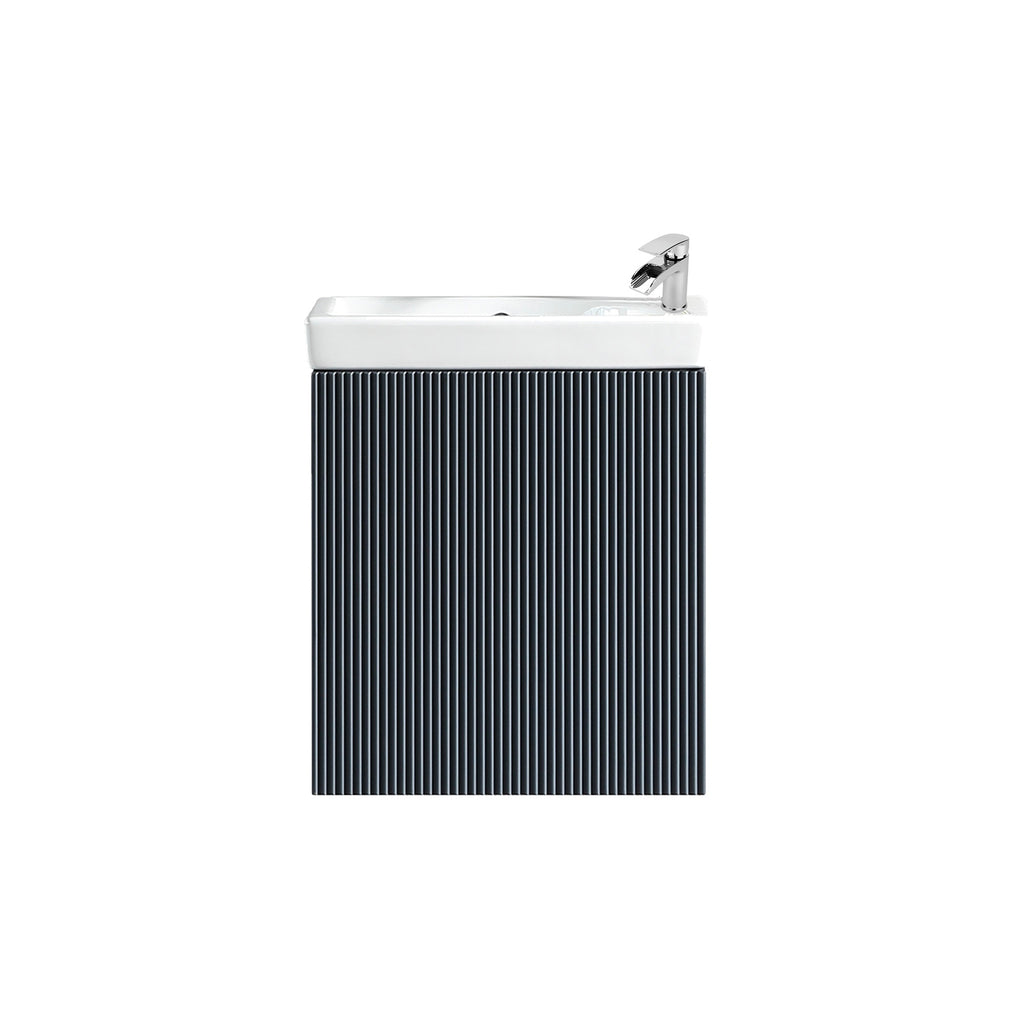 Fluted Mini Cloakroom Vanity Unit Basin Wall Mounted with Chrome Tap and Waste - Midnight Shadow