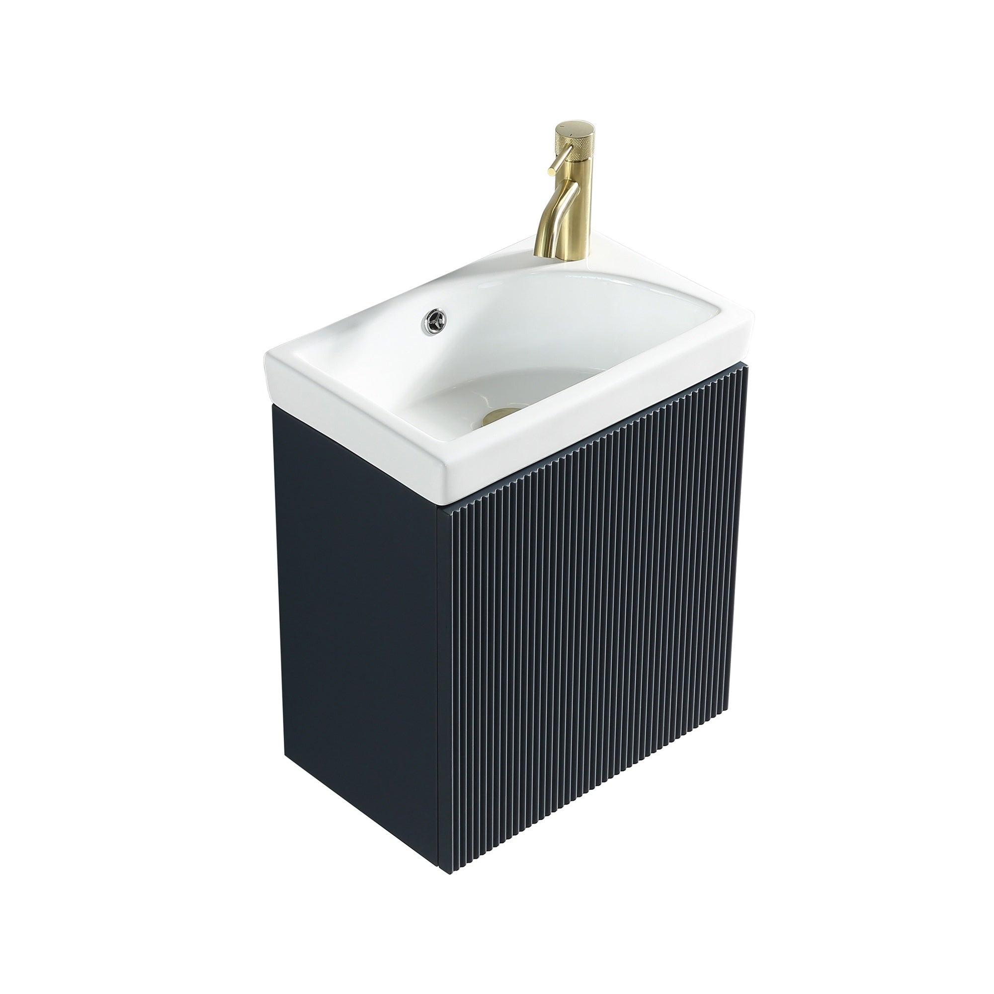 Fluted Mini Cloakroom Vanity Unit Basin Wall Mounted with Chrome Tap and Waste - Midnight Shadow