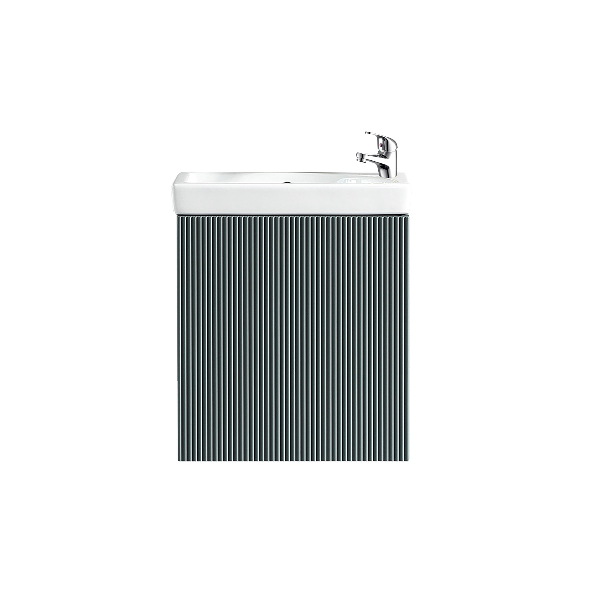 Fluted Mini Cloakroom Vanity Unit Basin Wall Mounted with Chrome Tap and Waste - Smoked Sage